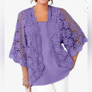 Jessica London Purple Crochet Women Sweater Cardigan Top 1X
